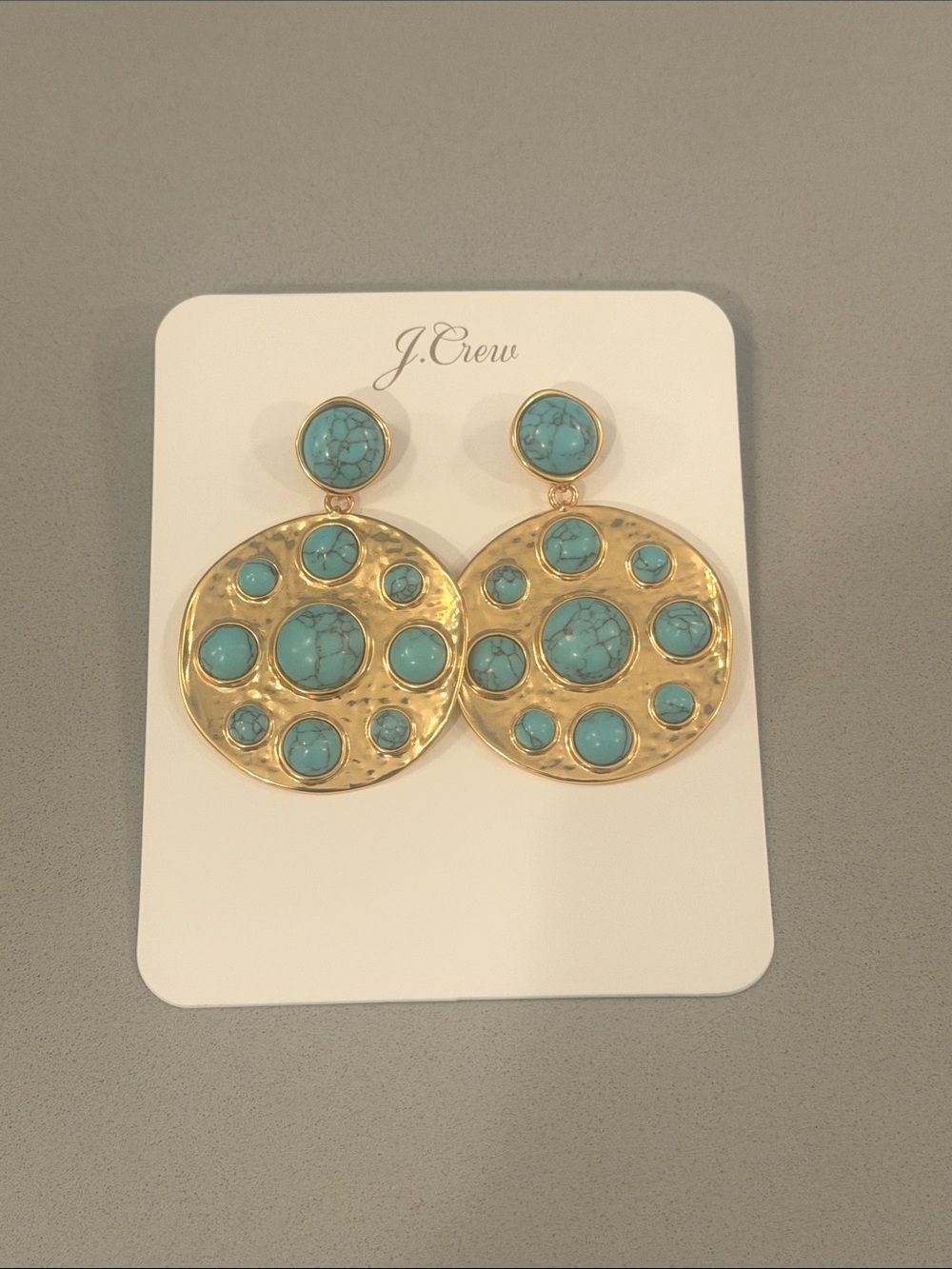 NWT J. Crew Gold-Tone Drop Earrings with Turquoise Cabochons